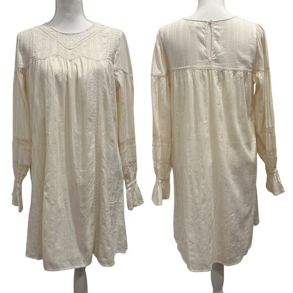 Allison New York Cream Embroidered Lace Cottage Peasant Prairie Boho Mini Dress - Picture 2 of 14
